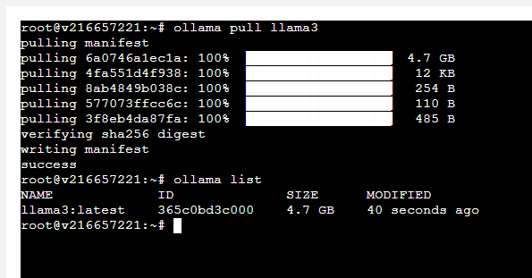 Ollama pull llama3 and ollama list output