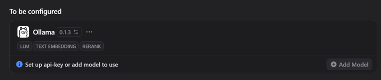 Ollama installed in Dify — Add Model button