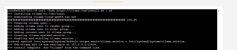 Ollama installation output on a VPS