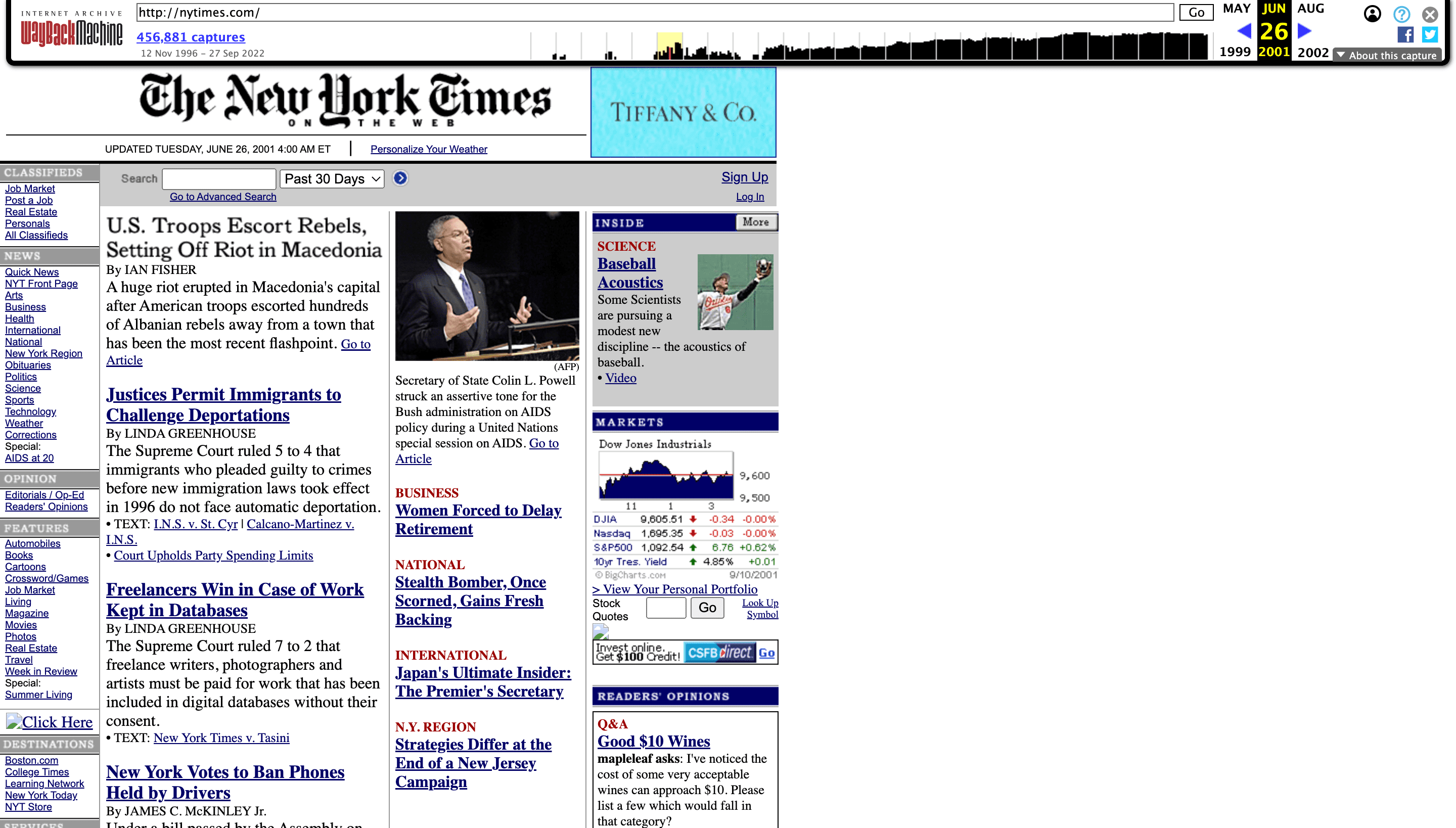webarchive nytimes in 2001