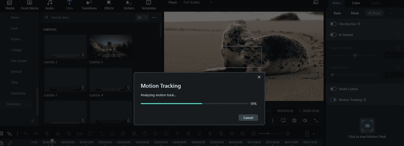 Filmora Motion tracking feature